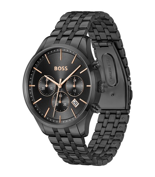 Horloge BOSS BLACK AVERY Heren 1514256 Analoog Behuizing MINERAAL Zwart Bracelette Staal Zwart Etanchéiteiten 5BAR