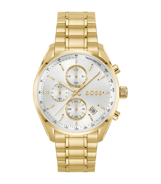 Montre BOSS BLACK GRAND PRIX 40 Homme 1514261 Analogue Cadran MINERAL Argenté Bracelet Acier Or jaune Etanchéité 5BAR