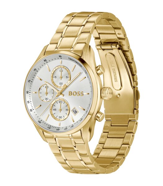 Montre BOSS BLACK GRAND PRIX 40 Homme 1514261 Analogue Cadran MINERAL Argenté Bracelet Acier Or jaune Etanchéité 5BAR