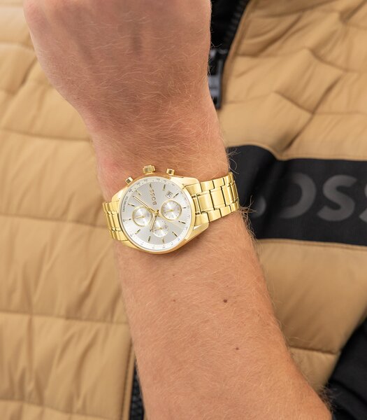 Montre BOSS BLACK GRAND PRIX 40 Homme 1514261 Analogue Cadran MINERAL Argenté Bracelet Acier Or jaune Etanchéité 5BAR