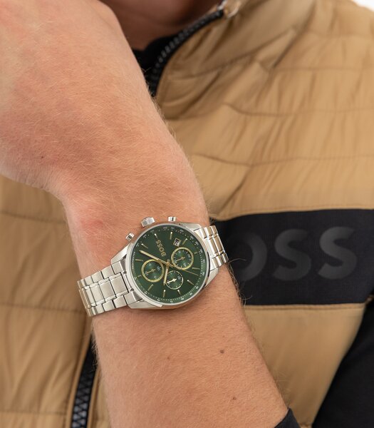 Montre BOSS BLACK GRAND PRIX 44 Homme 1514266 Analogue Cadran MINERAL Vert Bracelet Acier inoxydable Acier Etanchéité 5BAR