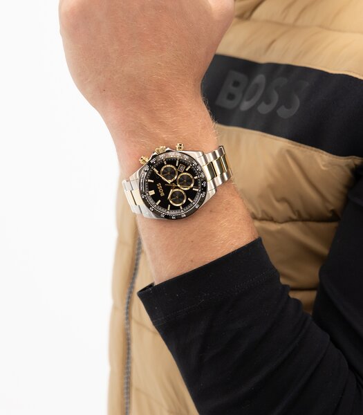 Montre BOSS BLACK HERO 2.0 Homme 1514269 Analogue Cadran MINERAL Noir Bracelet Acier inoxydable Acier / or jaune Etanchéité 5BAR
