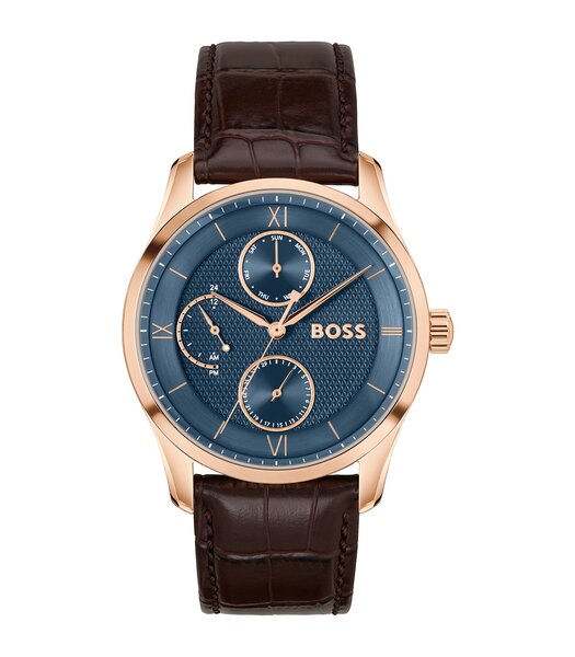 Montre BOSS BLACK PRINCIPLE MASTER Homme 1514273 Analogue Cadran MINERAL Bleu Bracelet Cuir Brun Etanchéité 5BAR