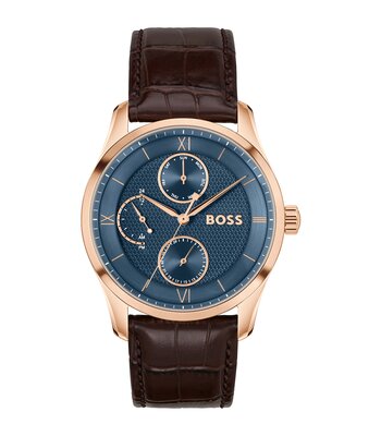 Montre BOSS BLACK PRINCIPLE MASTER Homme 1514273 Analogue Cadran MINERAL Bleu Bracelet Cuir Brun Etanchéité 5BAR