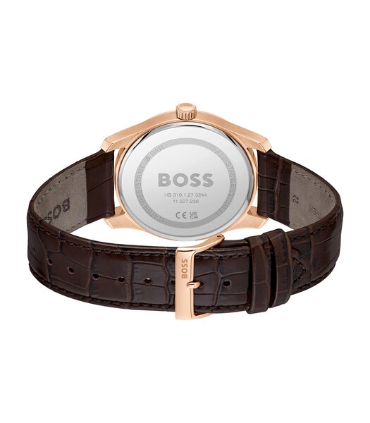 Montre BOSS BLACK PRINCIPLE MASTER Homme 1514273 Analogue Cadran MINERAL Bleu Bracelet Cuir Brun Etanchéité 5BAR