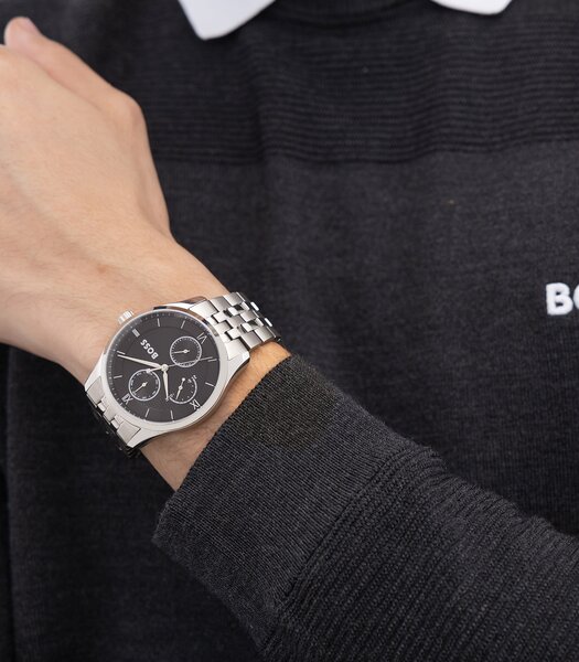 Montre BOSS BLACK PRINCIPLE MASTER Homme 1514274 Analogue Cadran MINERAL Noir Bracelet Acier inoxydable Acier Etanchéité 5BAR