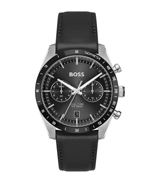 Montre BOSS BLACK TOURMASTER Homme 1514284 Analogue Cadran MINERAL Noir Bracelet Cuir Noir Etanchéité 5BAR