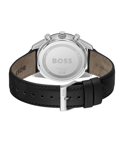 Montre BOSS BLACK TOURMASTER Homme 1514284 Analogue Cadran MINERAL Noir Bracelet Cuir Noir Etanchéité 5BAR