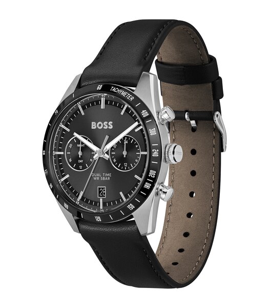 Montre BOSS BLACK TOURMASTER Homme 1514284 Analogue Cadran MINERAL Noir Bracelet Cuir Noir Etanchéité 5BAR