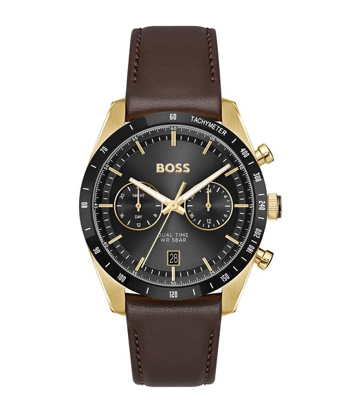 Montre BOSS BLACK TOURMASTER Homme 1514285 Analogue Cadran MINERAL Noir Bracelet Cuir Brun Etanchéité 5BAR