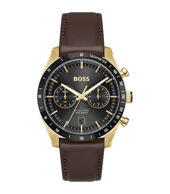 Montre BOSS BLACK TOURMASTER Homme 1514285 Analogue Cadran MINERAL Noir Bracelet Cuir Brun Etanchéité 5BAR