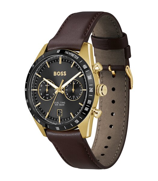 Montre BOSS BLACK TOURMASTER Homme 1514285 Analogue Cadran MINERAL Noir Bracelet Cuir Brun Etanchéité 5BAR