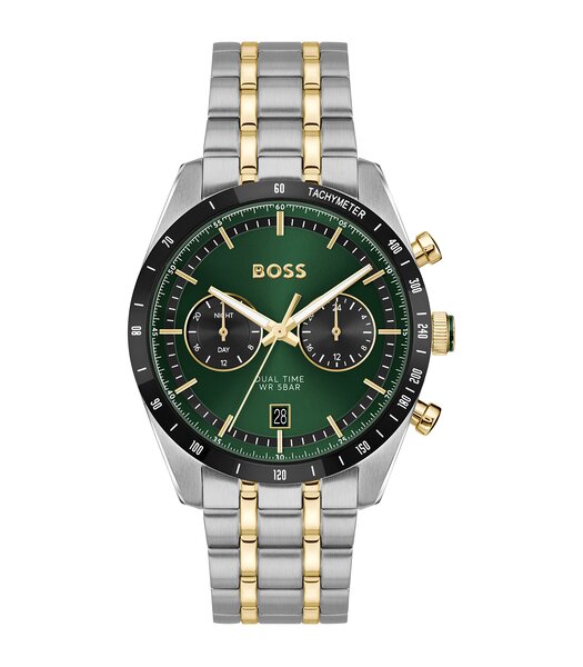 Montre BOSS BLACK TOURMASTER Homme 1514287 Analogue Cadran MINERAL Vert Bracelet Acier inoxydable Acier / or jaune Boucle déployante Etanchéité 5BAR