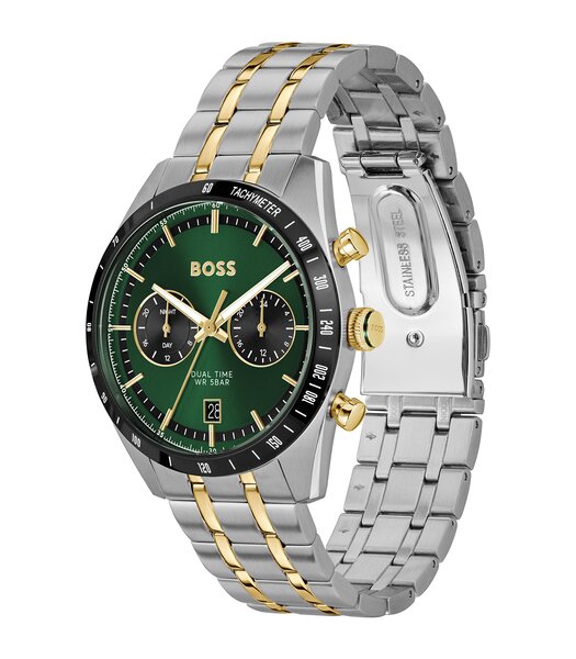 Montre BOSS BLACK TOURMASTER Homme 1514287 Analogue Cadran MINERAL Vert Bracelet Acier inoxydable Acier / or jaune Boucle déployante Etanchéité 5BAR