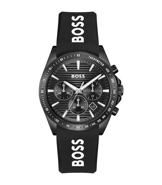 Montre BOSS BLACK STRIKER CHRONO - LE Homme 1514289 Analogue Cadran MINERAL Noir Bracelet Silicone Noir Etanchéité 5BAR