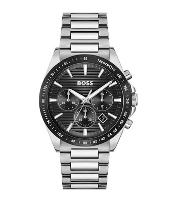 Montre BOSS BLACK STRIKER CHRONO - LE Homme 1514290 Analogue Cadran MINERAL Noir Bracelet Acier inoxydable Acier Etanchéité 5BAR
