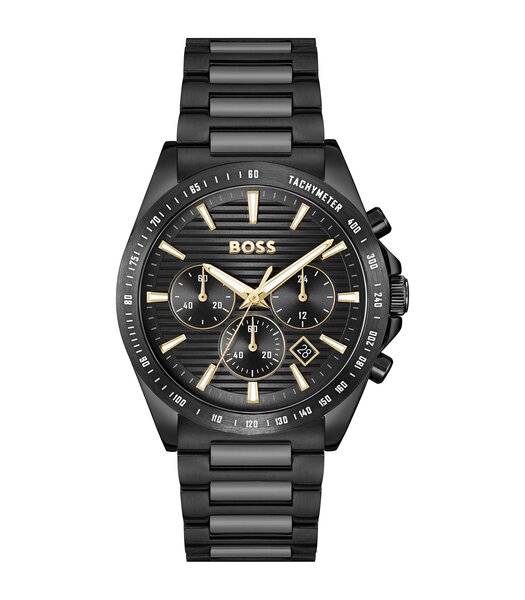 Montre BOSS BLACK STRIKER CHRONO - LE Homme 1514291 Analogue Cadran MINERAL Noir Bracelet Acier Noir Etanchéité 5BAR