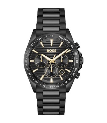 Montre BOSS BLACK STRIKER CHRONO - LE Homme 1514291 Analogue Cadran MINERAL Noir Bracelet Acier Noir Etanchéité 5BAR