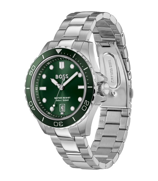 Montre BOSS BLACK TROPER SPORT Homme 1514294 Analogue Cadran MINERAL Vert Bracelet Acier inoxydable Acier Etanchéité 5BAR