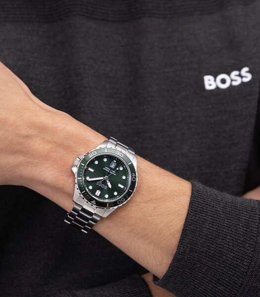 Montre BOSS BLACK TROPER SPORT Homme 1514294 Analogue Cadran MINERAL Vert Bracelet Acier inoxydable Acier Etanchéité 5BAR