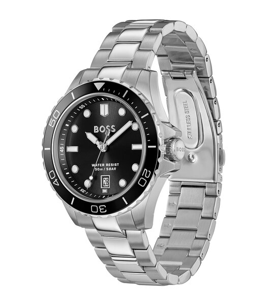 Montre BOSS BLACK TROPER SPORT Homme 1514295 Analogue Cadran MINERAL Noir Bracelet Acier inoxydable Acier Etanchéité 5BAR