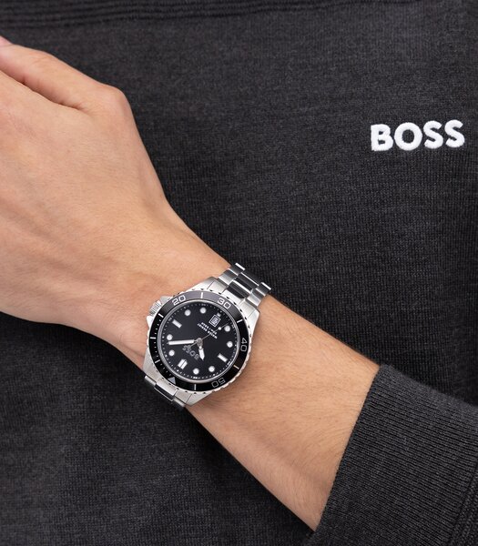 Montre BOSS BLACK TROPER SPORT Homme 1514295 Analogue Cadran MINERAL Noir Bracelet Acier inoxydable Acier Etanchéité 5BAR