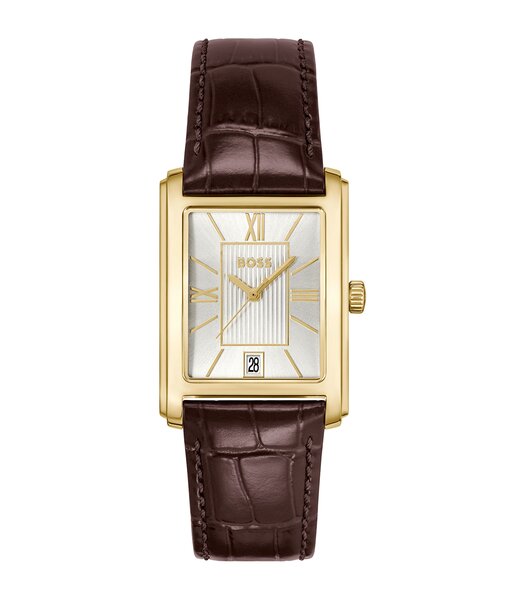 Montre BOSS BLACK PRINCIPLE DRESS Homme 1514300 Analogue Cadran MINERAL Argenté Bracelet Cuir Brun Etanchéité 3BAR