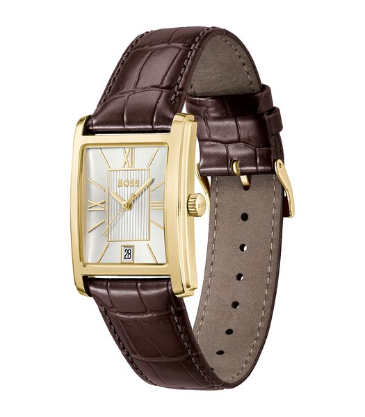 Montre BOSS BLACK PRINCIPLE DRESS Homme 1514300 Analogue Cadran MINERAL Argenté Bracelet Cuir Brun Etanchéité 3BAR