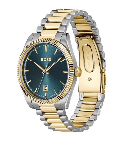 Montre BOSS BLACK CHESWICK Homme 1514311 Analogue Cadran MINERAL Bleu Bracelet Acier inoxydable Acier / or jaune Etanchéité 5BAR