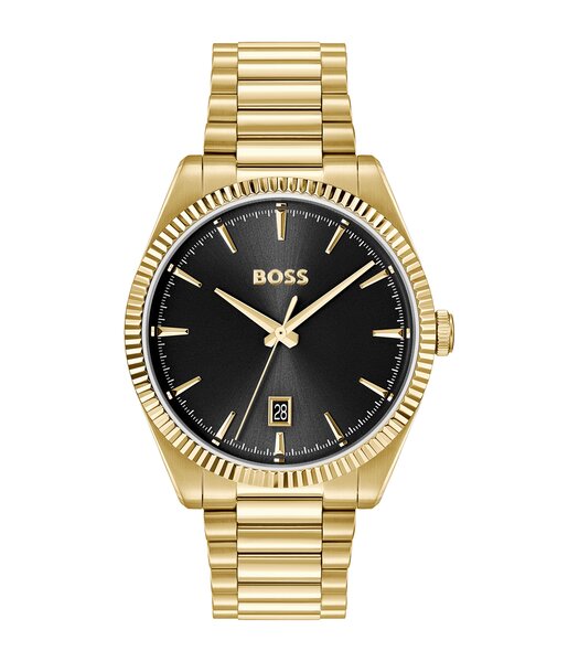 Montre BOSS BLACK CHESWICK Homme 1514312 Analogue Cadran MINERAL Noir Bracelet Acier Or jaune Etanchéité 5BAR