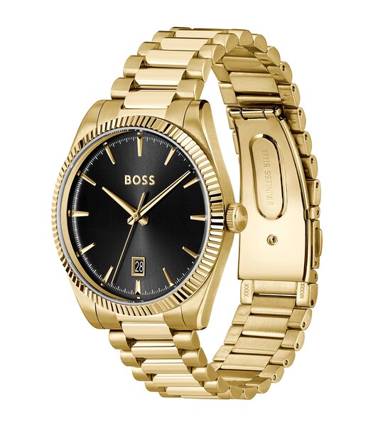 Montre BOSS BLACK CHESWICK Homme 1514312 Analogue Cadran MINERAL Noir Bracelet Acier Or jaune Etanchéité 5BAR
