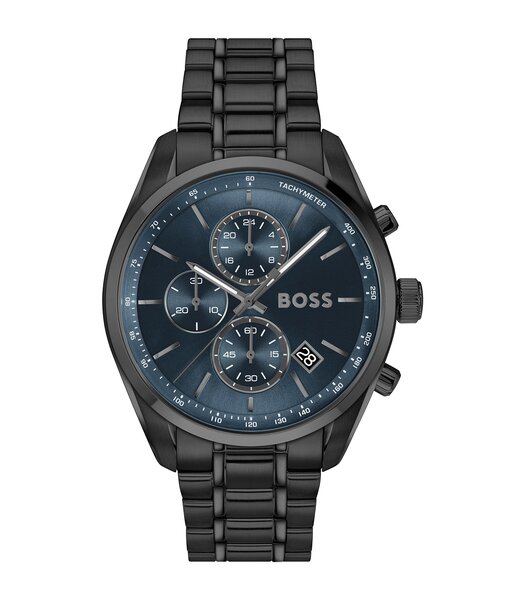 Montre BOSS BLACK GRAND PRIX 44 - LE Homme 1514314 Analogue Cadran MINERAL Bleu Bracelet Acier Noir Etanchéité 5BAR
