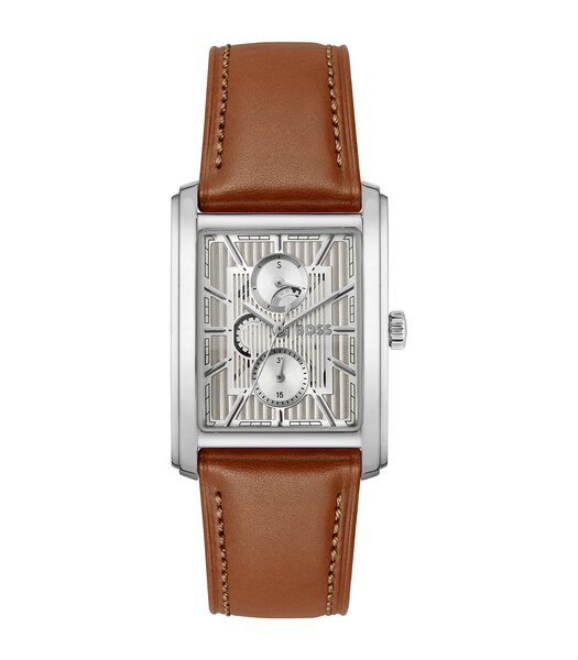 Montre BOSS BLACK PRINCIPLE DRESS MULTI Homme 1514316 Analogue Cadran MINERAL Argenté Bracelet Cuir Brun Etanchéité 3BAR