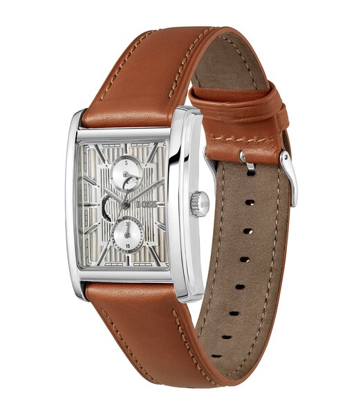 Montre BOSS BLACK PRINCIPLE DRESS MULTI Homme 1514316 Analogue Cadran MINERAL Argenté Bracelet Cuir Brun Etanchéité 3BAR