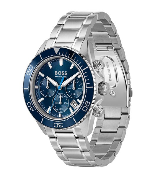 Montre BOSS BLACK SEALINER Homme 1514322 Analogue Cadran MINERAL Bleu Bracelet Acier inoxydable Acier Etanchéité 10BAR