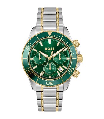 Montre BOSS BLACK SEALINER Homme 1514325 Analogue Cadran MINERAL Vert Bracelet Acier inoxydable Acier / or jaune Etanchéité 10BAR