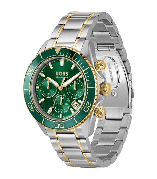 Montre BOSS BLACK SEALINER Homme 1514325 Analogue Cadran MINERAL Vert Bracelet Acier inoxydable Acier / or jaune Etanchéité 10BAR