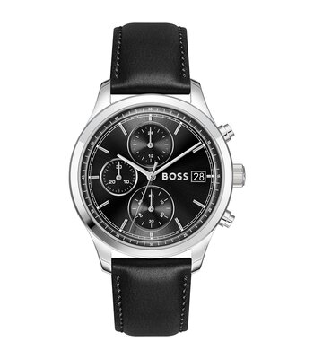 Montre BOSS BLACK STRATUS Homme 1514326 Analogue Cadran MINERAL Noir Bracelet Cuir Noir Etanchéité 5BAR