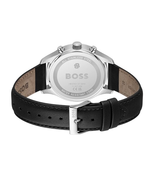 Montre BOSS BLACK STRATUS Homme 1514326 Analogue Cadran MINERAL Noir Bracelet Cuir Noir Etanchéité 5BAR