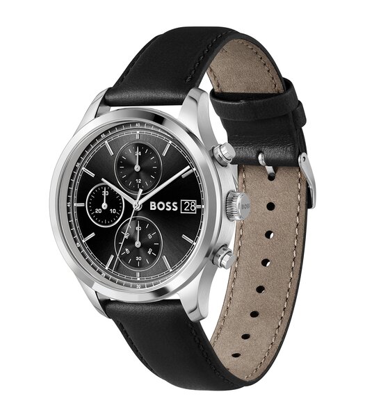 Montre BOSS BLACK STRATUS Homme 1514326 Analogue Cadran MINERAL Noir Bracelet Cuir Noir Etanchéité 5BAR