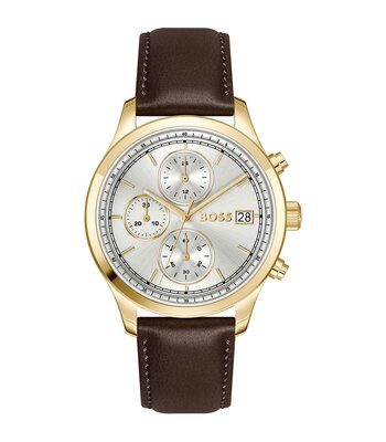 Montre BOSS BLACK STRATUS Homme 1514327 Analogue Cadran MINERAL Argenté Bracelet Cuir Brun Etanchéité 5BAR