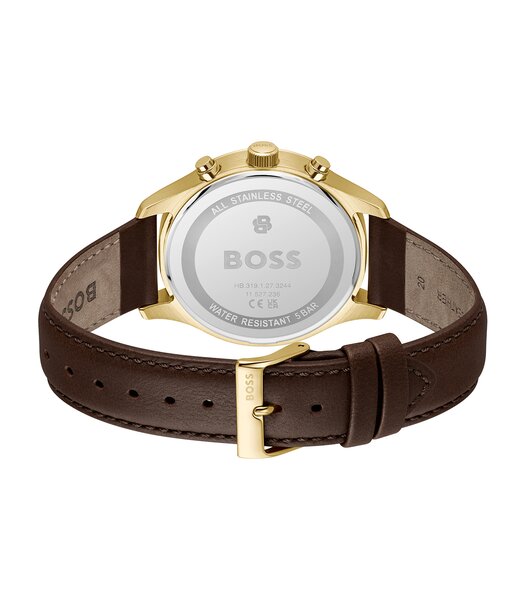 Montre BOSS BLACK STRATUS Homme 1514327 Analogue Cadran MINERAL Argenté Bracelet Cuir Brun Etanchéité 5BAR