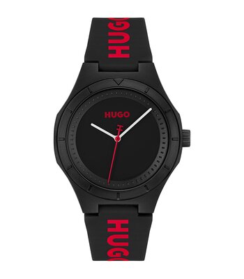 Montre HUGO LIT FOR HIM Homme 1530343 Analogue Cadran MINERAL Noir Bracelet Silicone Noir Clip / clasp Etanchéité 5BAR