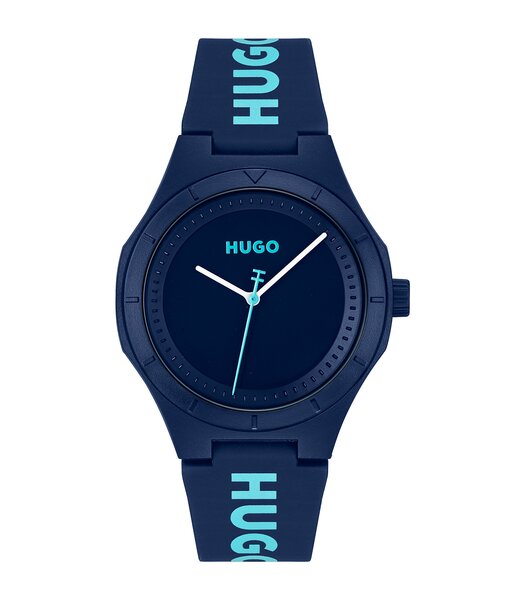 Montre HUGO LIT FOR HIM Homme 1530344 Analogue Cadran MINERAL Bleu Bracelet Silicone Bleu Clip / clasp Etanchéité 5BAR