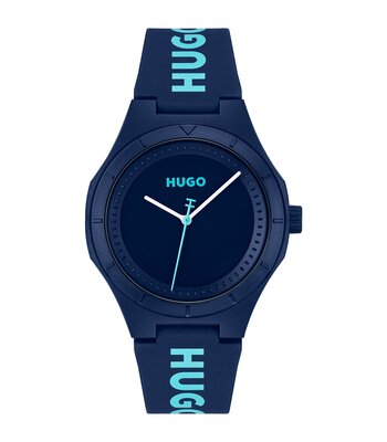 Montre HUGO LIT FOR HIM Homme 1530344 Analogue Cadran MINERAL Bleu Bracelet Silicone Bleu Clip / clasp Etanchéité 5BAR