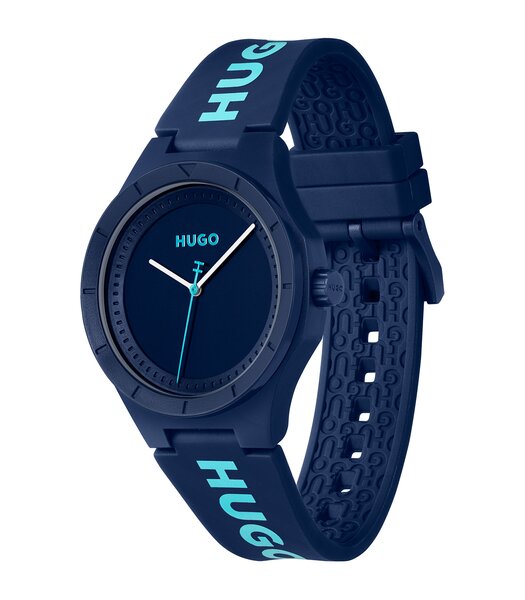 Montre HUGO LIT FOR HIM Homme 1530344 Analogue Cadran MINERAL Bleu Bracelet Silicone Bleu Clip / clasp Etanchéité 5BAR