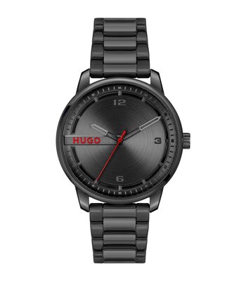 Montre HUGO STAMP Homme 1530365 Analogue Cadran MINERAL Noir Bracelet Acier Noir Etanchéité 3BAR