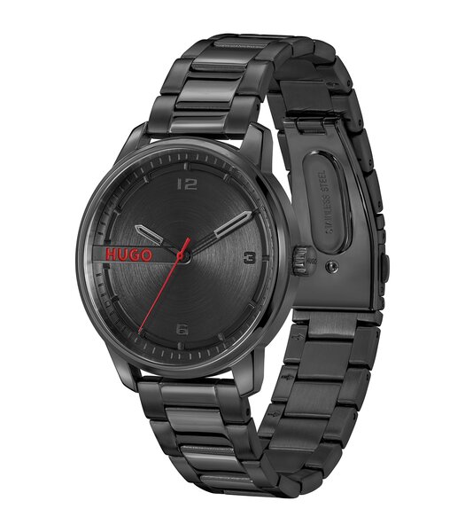 Montre HUGO STAMP Homme 1530365 Analogue Cadran MINERAL Noir Bracelet Acier Noir Etanchéité 3BAR