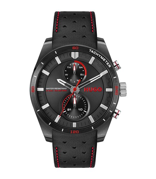 Montre HUGO FAST Homme 1530370 Analogue Cadran MINERAL Noir Bracelet Cuir Noir Etanchéité 5BAR