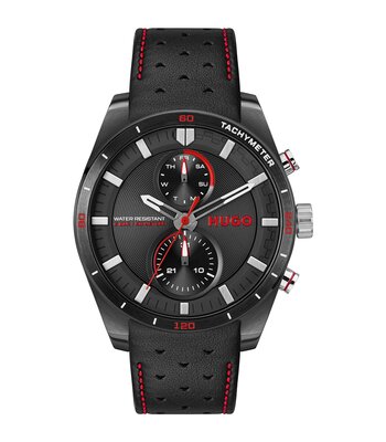 Montre HUGO FAST Homme 1530370 Analogue Cadran MINERAL Noir Bracelet Cuir Noir Etanchéité 5BAR